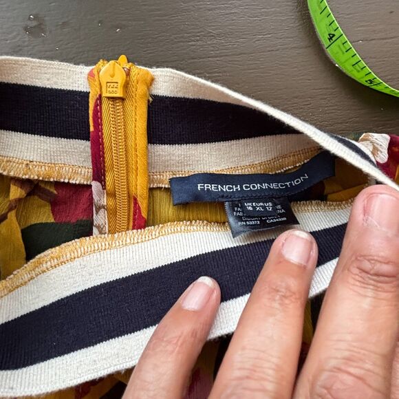 French Connection Eloise Floral Print Striped Trim Sheer Blouse Top Size 12 - Picture 9 of 11